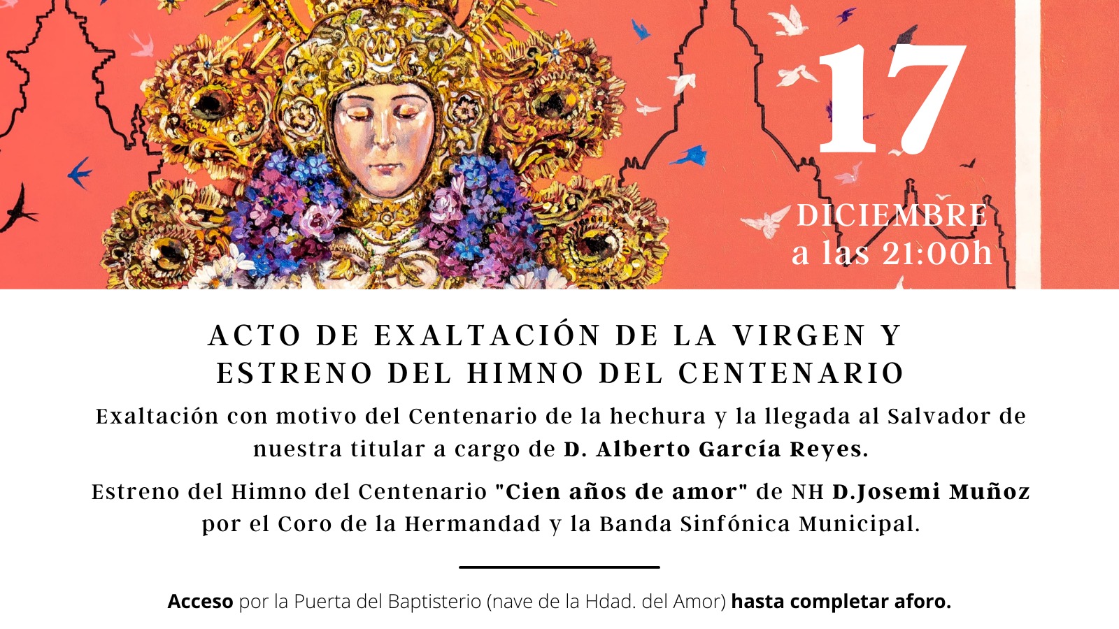 La Hermandad celebra este viernes la Exaltación a la Virgen del Rocío y el estreno del Himno del Centenario